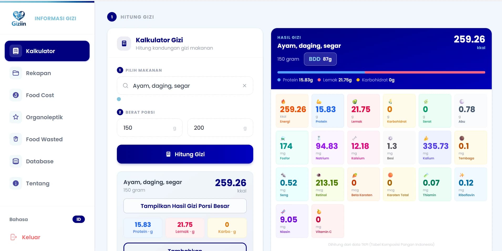 Giziin — Nutrition Information