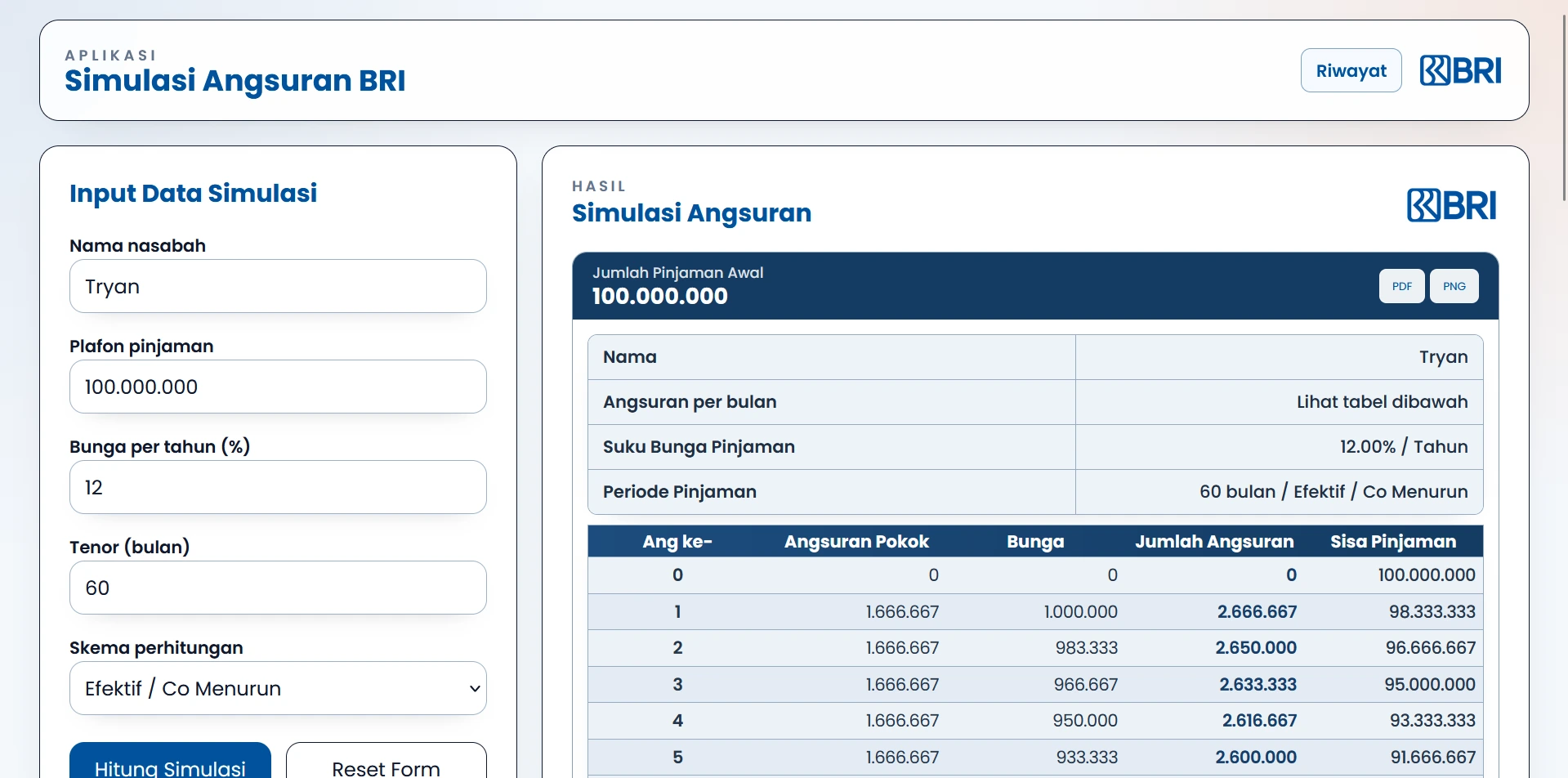 BRI Installment Simulation System